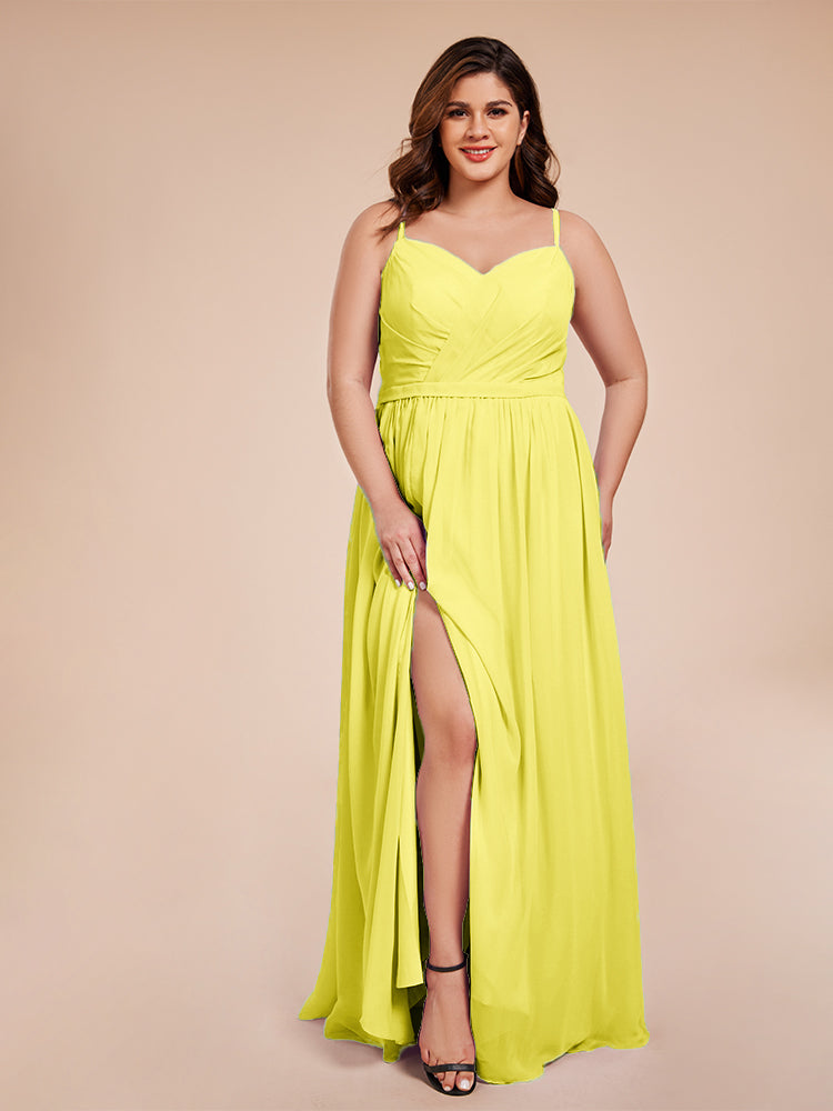 Kimora Spaghetti Straps Chiffon Plus Size Bridesmaid Dresses with Slit