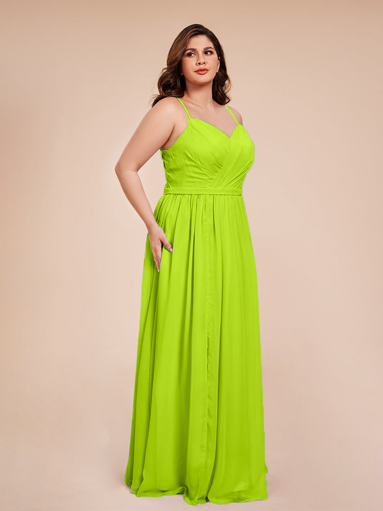 Kimora Spaghetti Straps Chiffon Plus Size Bridesmaid Dresses with Slit