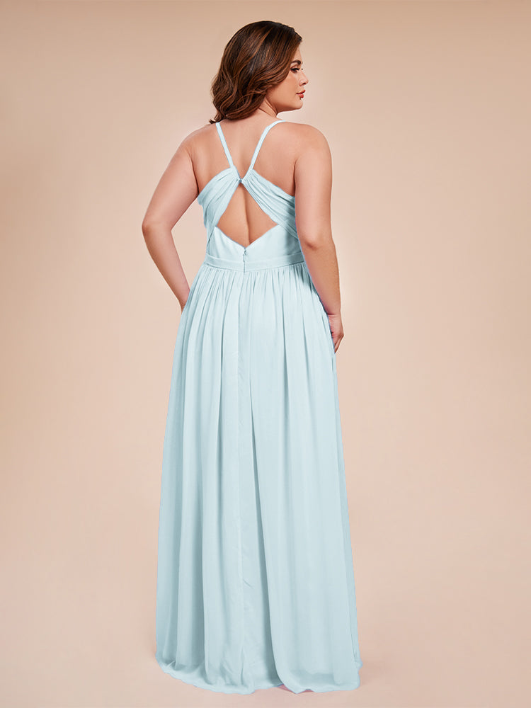 Kimora Spaghetti Straps Chiffon Plus Size Bridesmaid Dresses with Slit