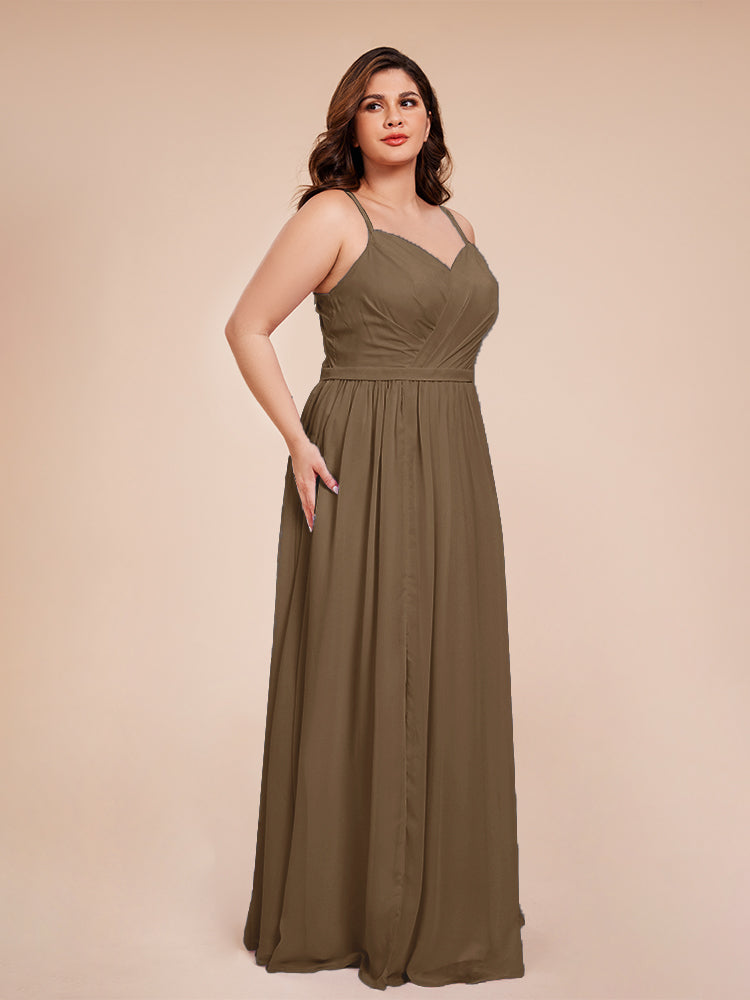 Kimora Spaghetti Straps Chiffon Plus Size Bridesmaid Dresses with Slit