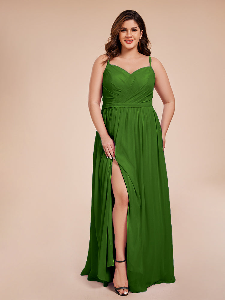 Kimora Spaghetti Straps Chiffon Plus Size Bridesmaid Dresses with Slit