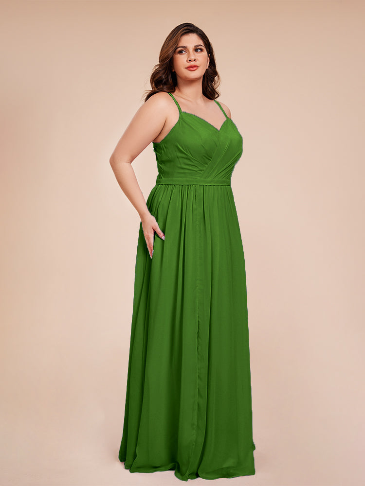 Kimora Spaghetti Straps Chiffon Plus Size Bridesmaid Dresses with Slit