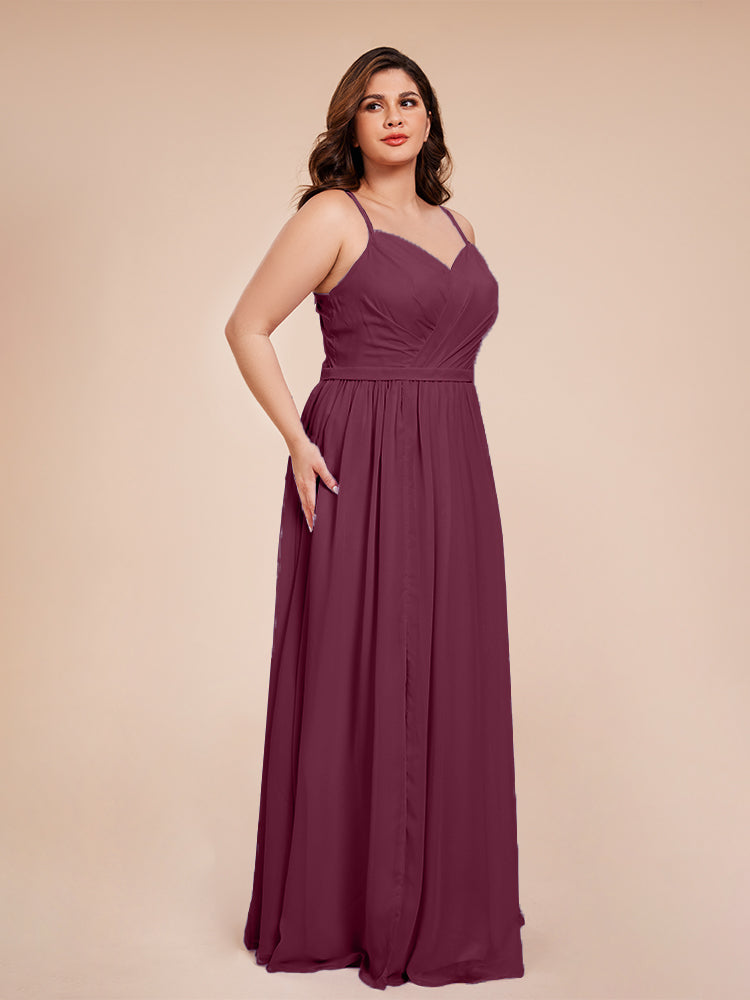 Kimora Spaghetti Straps Chiffon Plus Size Bridesmaid Dresses with Slit