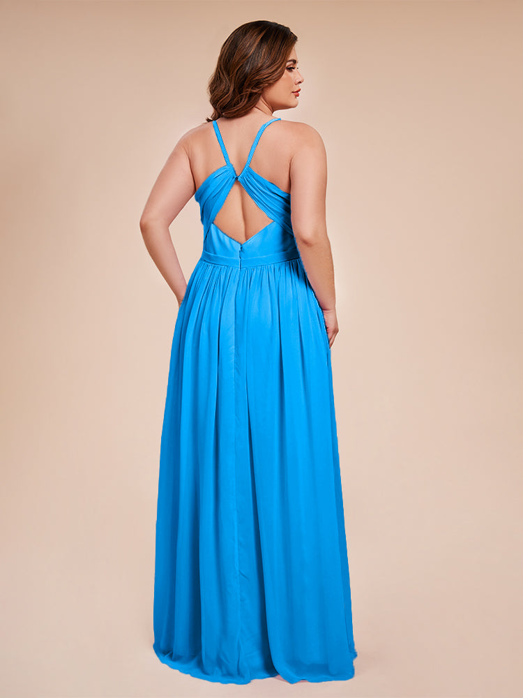 Kimora Spaghetti Straps Chiffon Plus Size Bridesmaid Dresses with Slit