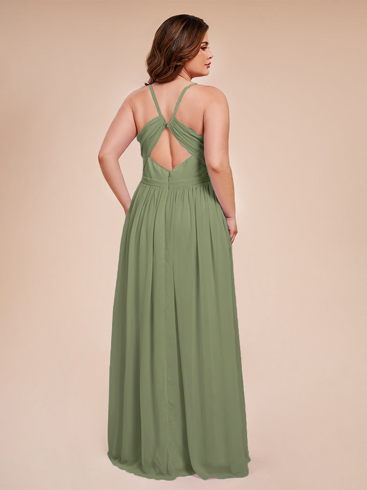 Kimora Spaghetti Straps Chiffon Plus Size Bridesmaid Dresses with Slit