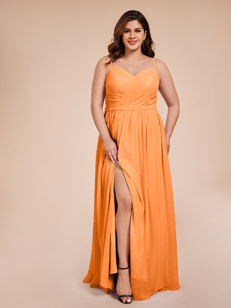 Kimora Spaghetti Straps Chiffon Plus Size Bridesmaid Dresses with Slit