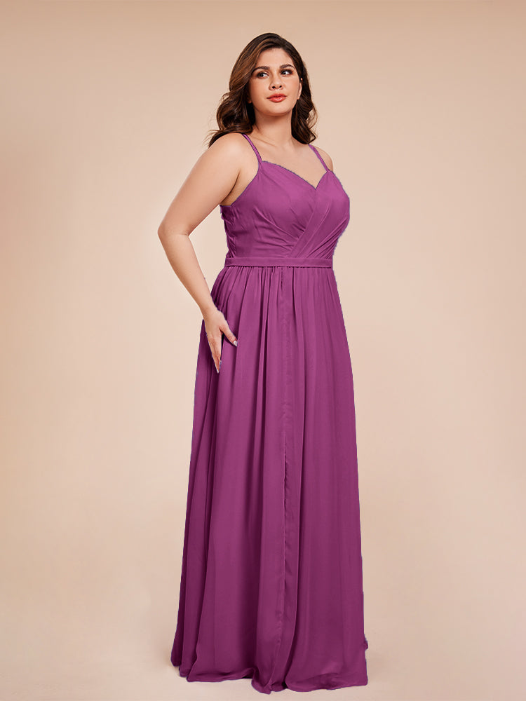 Kimora Spaghetti Straps Chiffon Plus Size Bridesmaid Dresses with Slit