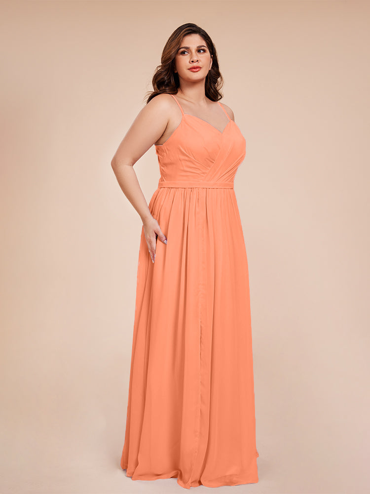 Kimora Spaghetti Straps Chiffon Plus Size Bridesmaid Dresses with Slit