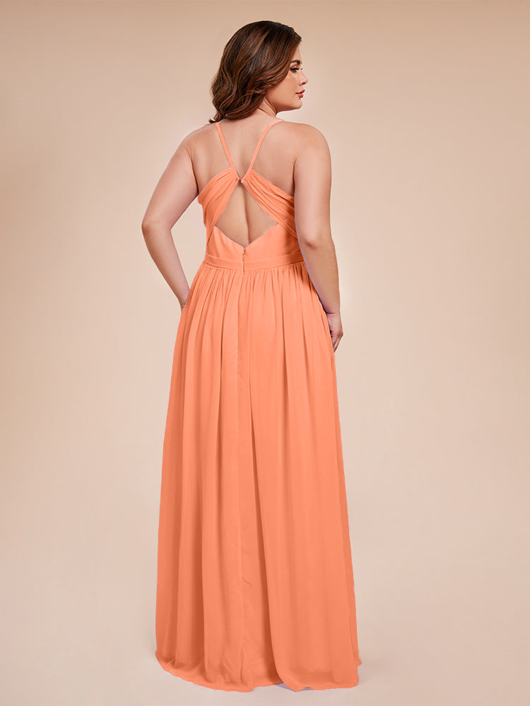 Kimora Spaghetti Straps Chiffon Plus Size Bridesmaid Dresses with Slit