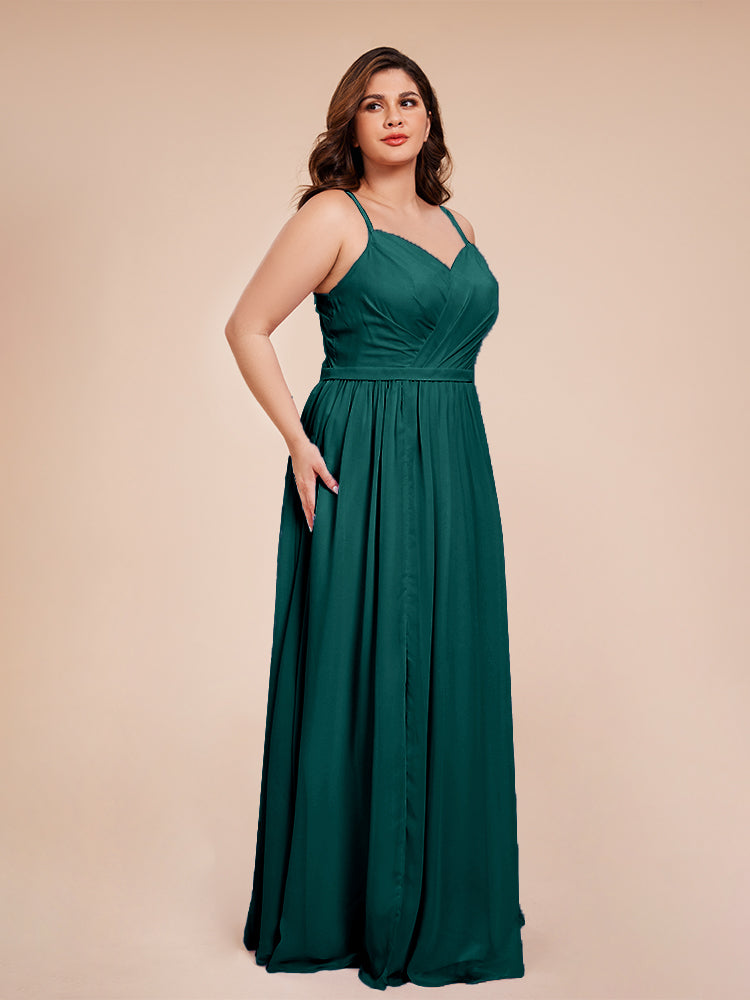 Kimora Spaghetti Straps Chiffon Plus Size Bridesmaid Dresses with Slit