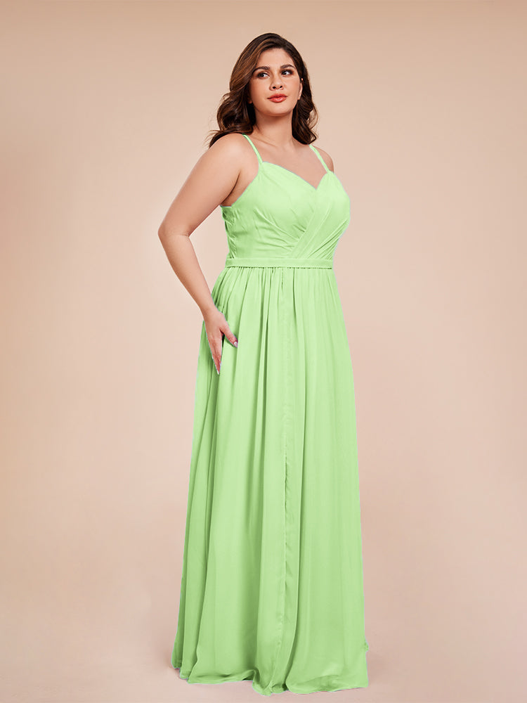 Kimora Spaghetti Straps Chiffon Plus Size Bridesmaid Dresses with Slit