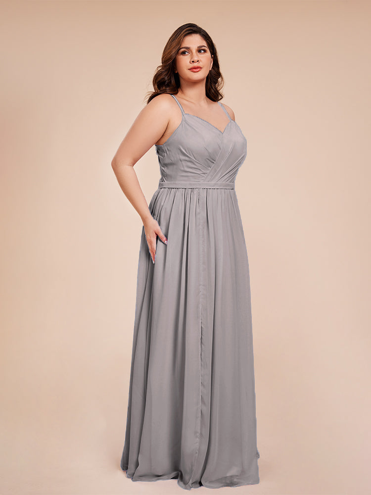 Kimora Spaghetti Straps Chiffon Plus Size Bridesmaid Dresses with Slit