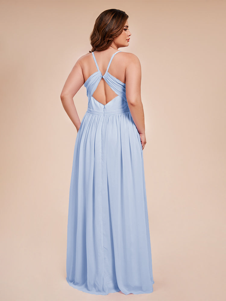 Kimora Spaghetti Straps Chiffon Plus Size Bridesmaid Dresses with Slit