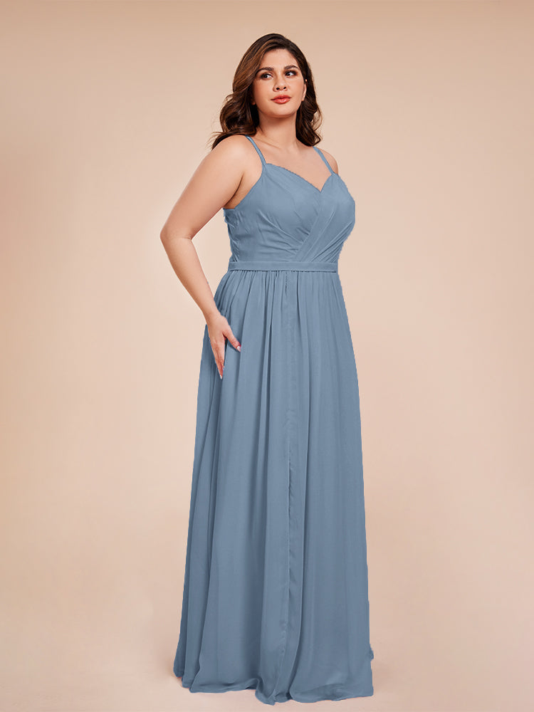 Kimora Spaghetti Straps Chiffon Plus Size Bridesmaid Dresses with Slit