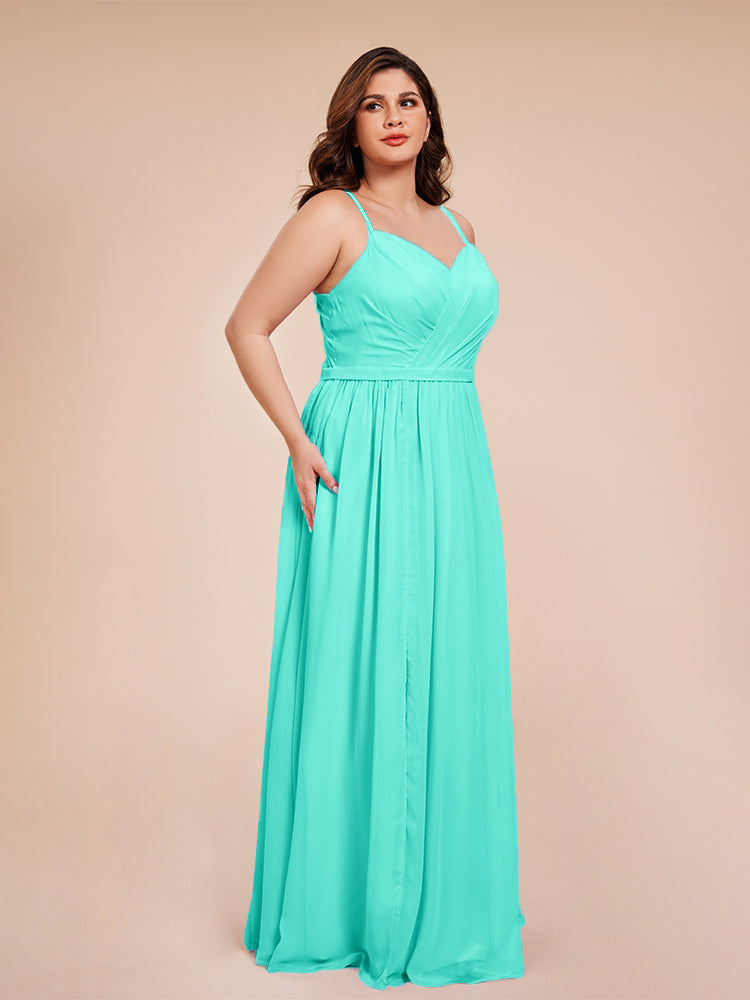 Kimora Spaghetti Straps Chiffon Plus Size Bridesmaid Dresses with Slit