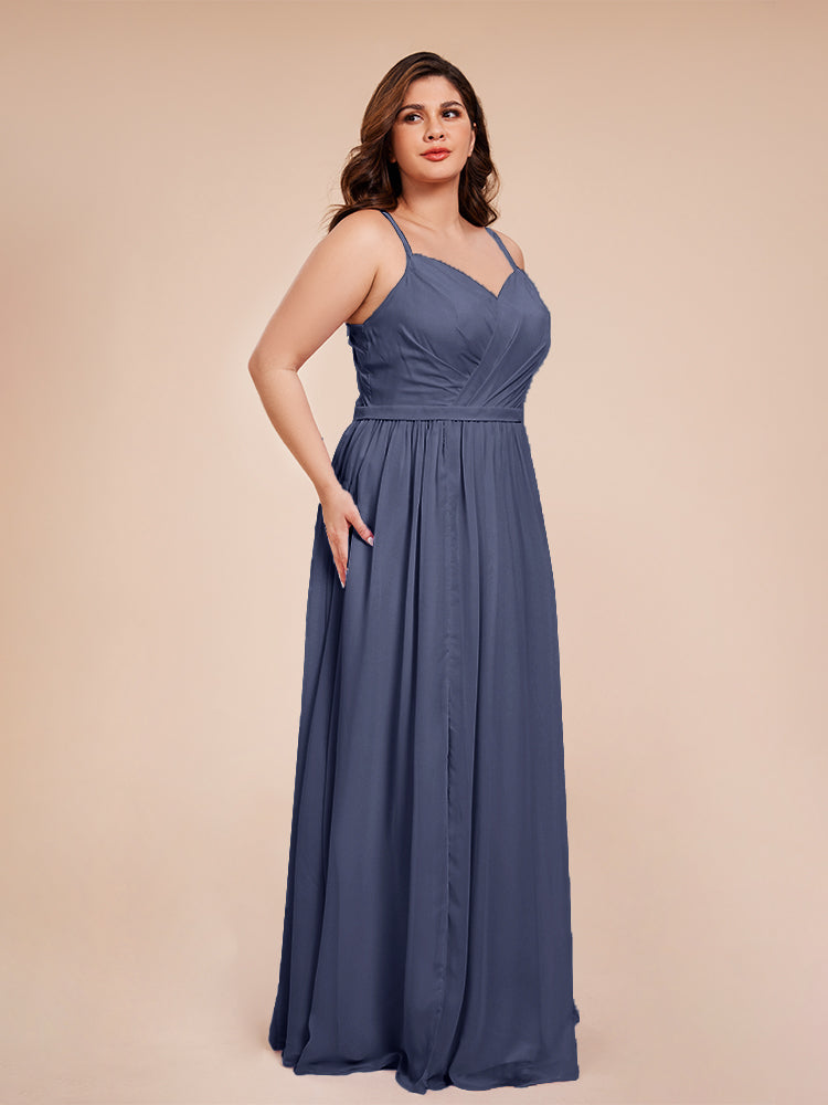 Kimora Spaghetti Straps Chiffon Plus Size Bridesmaid Dresses with Slit