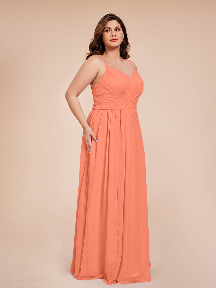 Kimora Spaghetti Straps Chiffon Plus Size Bridesmaid Dresses with Slit