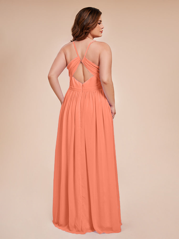 Kimora Spaghetti Straps Chiffon Plus Size Bridesmaid Dresses with Slit