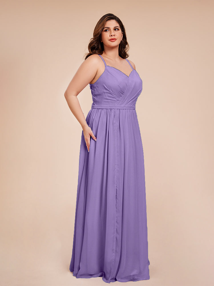 Kimora Spaghetti Straps Chiffon Plus Size Bridesmaid Dresses with Slit