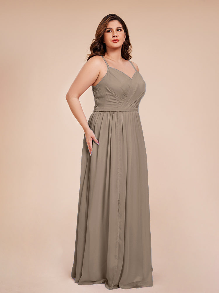 Kimora Spaghetti Straps Chiffon Plus Size Bridesmaid Dresses with Slit