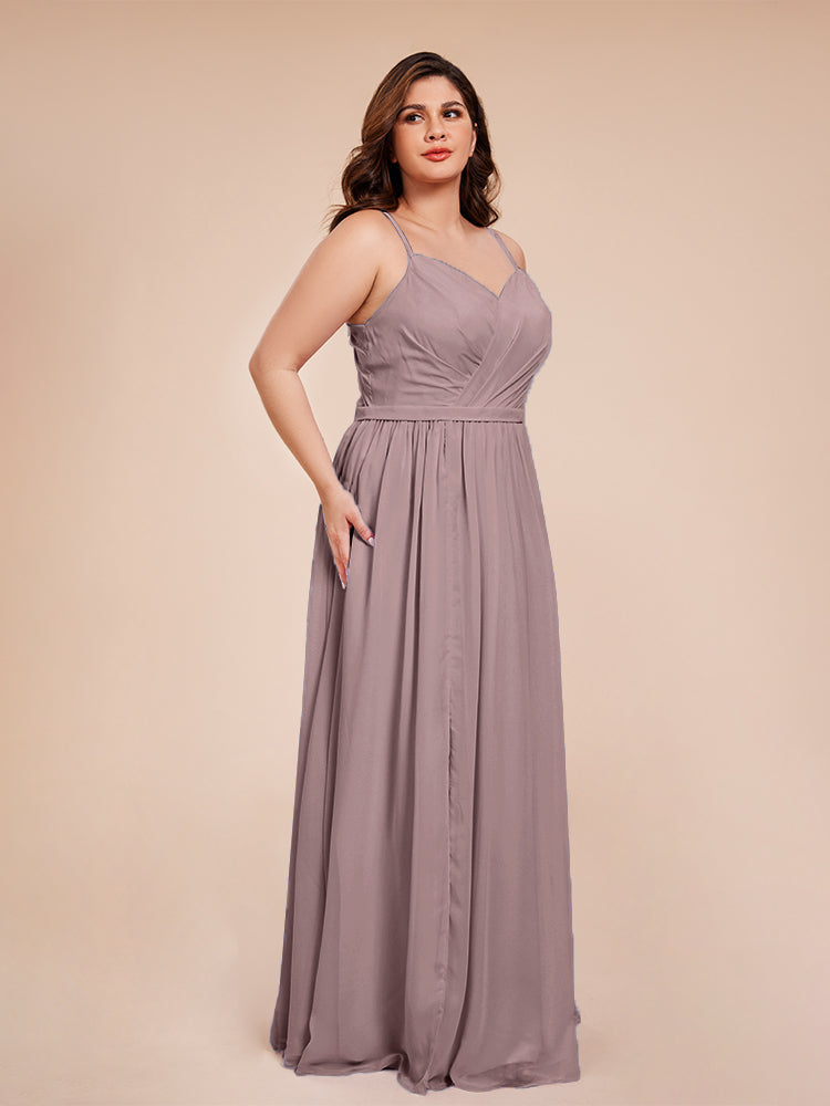 Kimora Spaghetti Straps Chiffon Plus Size Bridesmaid Dresses with Slit