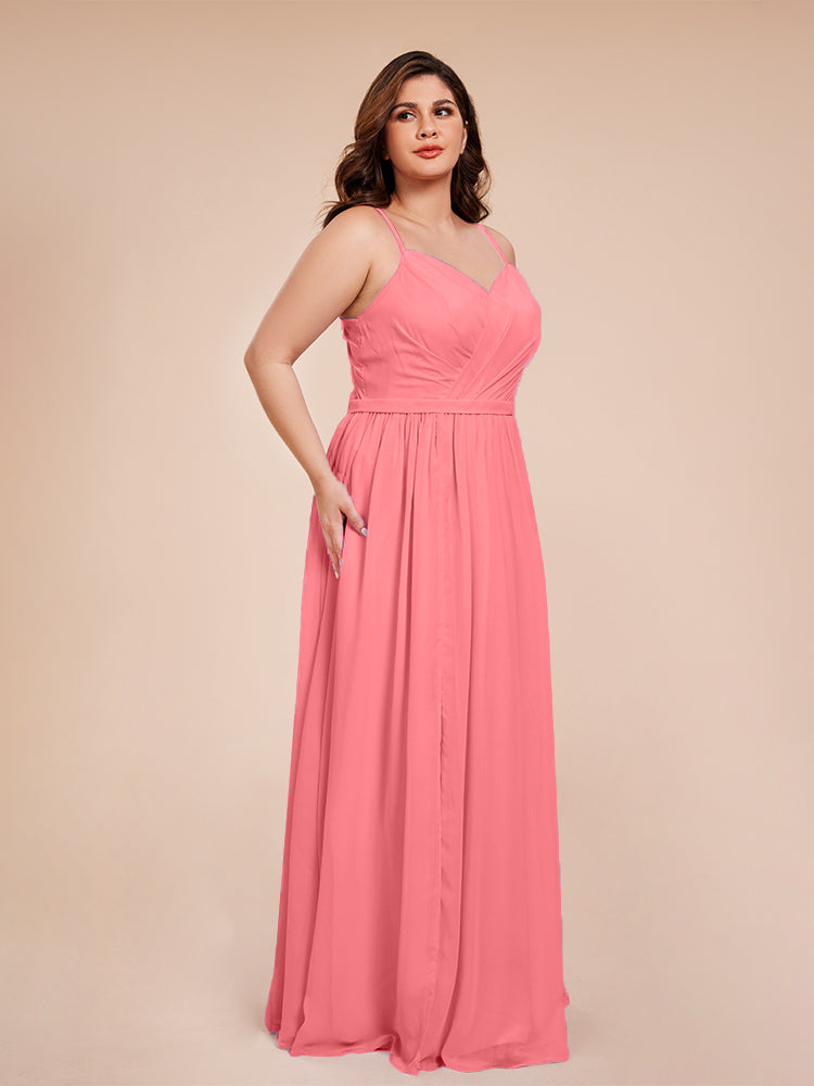 Kimora Spaghetti Straps Chiffon Plus Size Bridesmaid Dresses with Slit