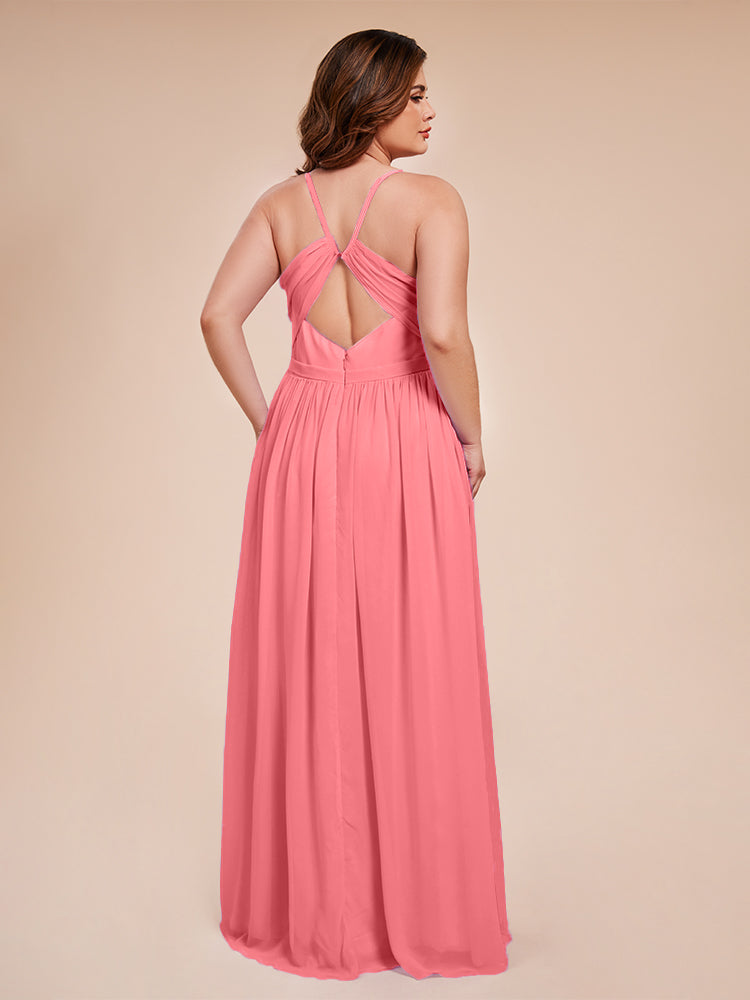 Kimora Spaghetti Straps Chiffon Plus Size Bridesmaid Dresses with Slit