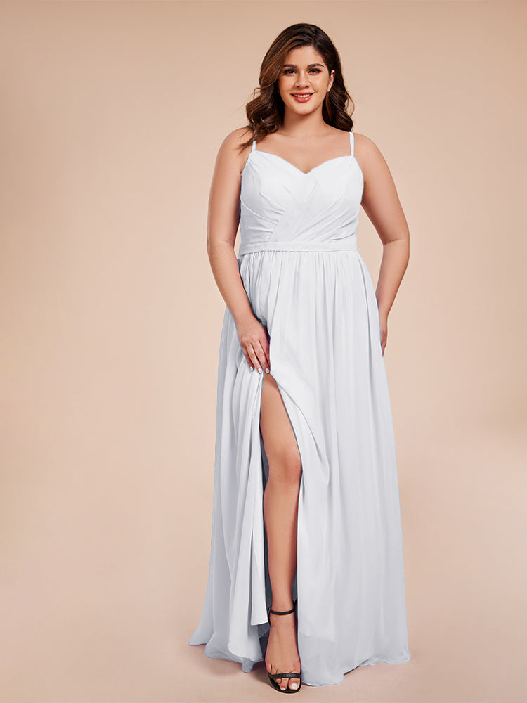 Kimora Spaghetti Straps Chiffon Plus Size Bridesmaid Dresses with Slit