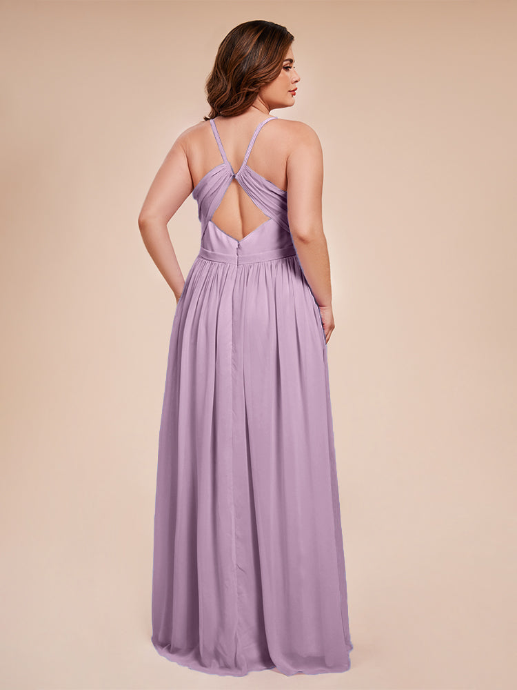 Kimora Spaghetti Straps Chiffon Plus Size Bridesmaid Dresses with Slit