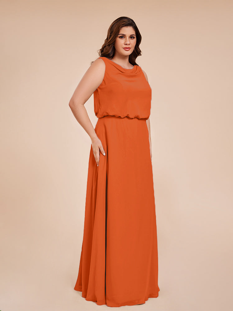 Layla Cowl Neck Chiffon Plus Size Long Bridesmaid Dresses