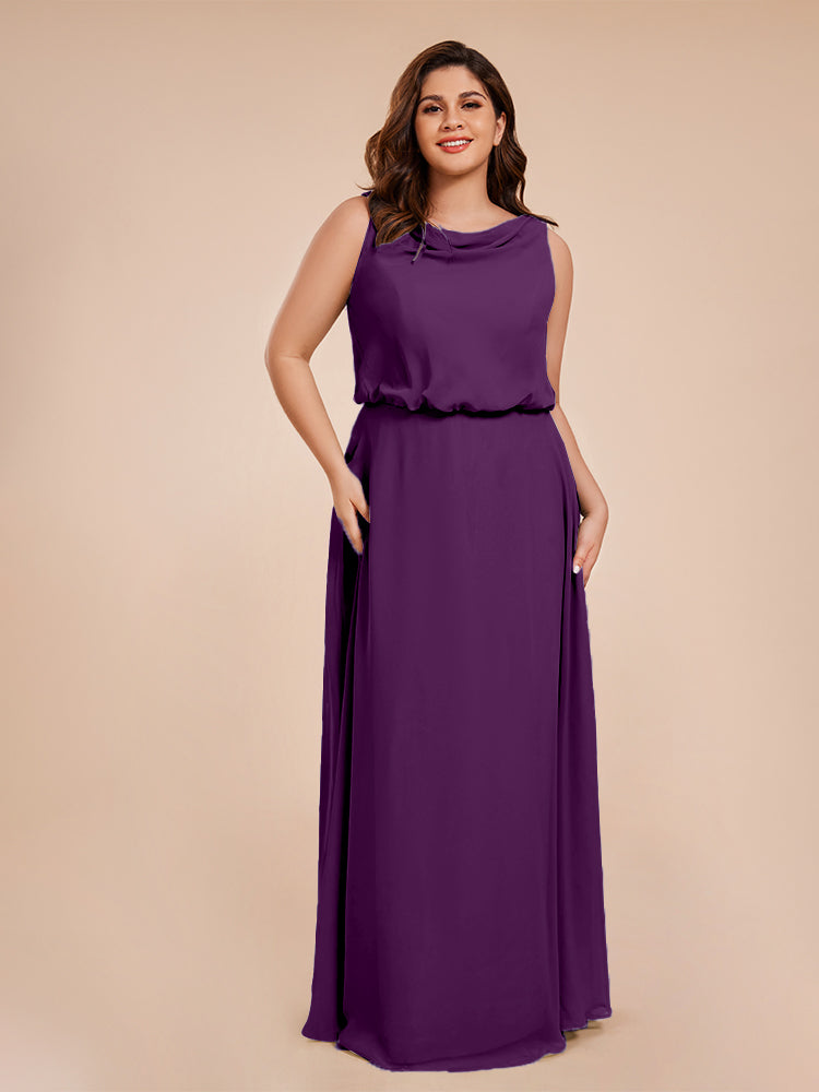 Layla Cowl Neck Chiffon Plus Size Long Bridesmaid Dresses