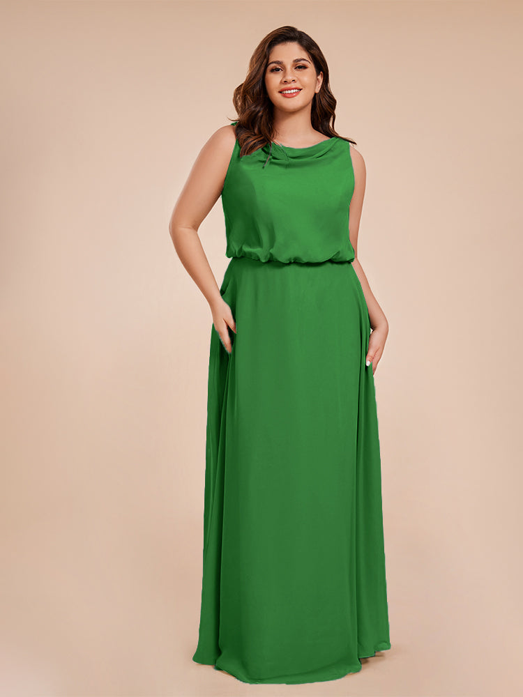 Layla Cowl Neck Chiffon Plus Size Long Bridesmaid Dresses