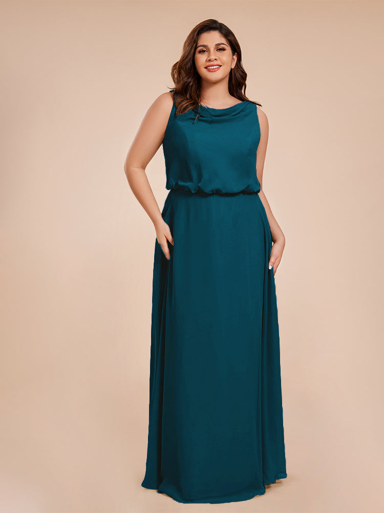 Layla Cowl Neck Chiffon Plus Size Long Bridesmaid Dresses