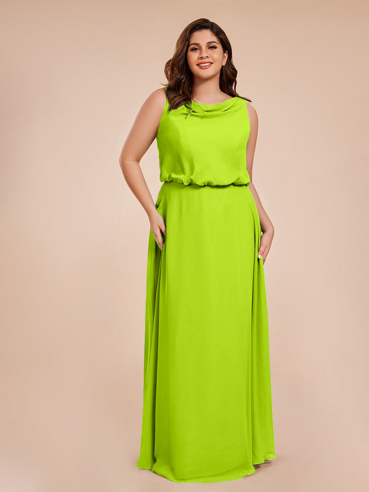 Layla Cowl Neck Chiffon Plus Size Long Bridesmaid Dresses