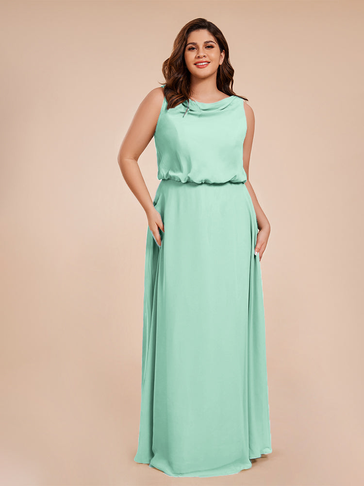 Layla Cowl Neck Chiffon Plus Size Long Bridesmaid Dresses