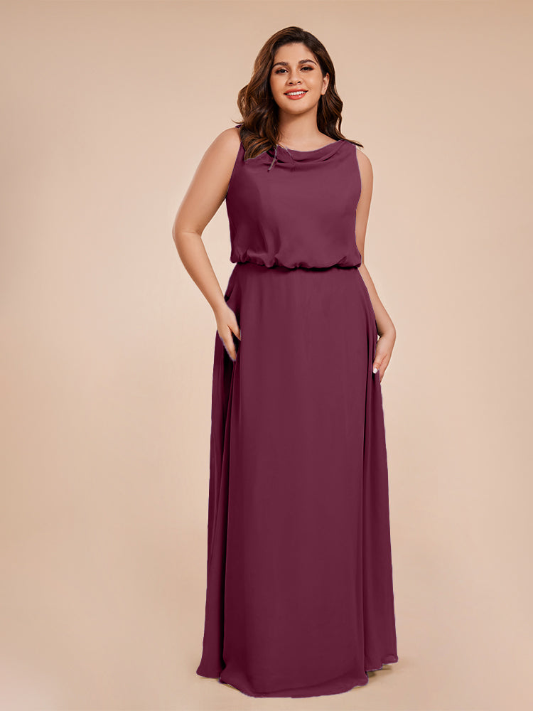 Layla Cowl Neck Chiffon Plus Size Long Bridesmaid Dresses