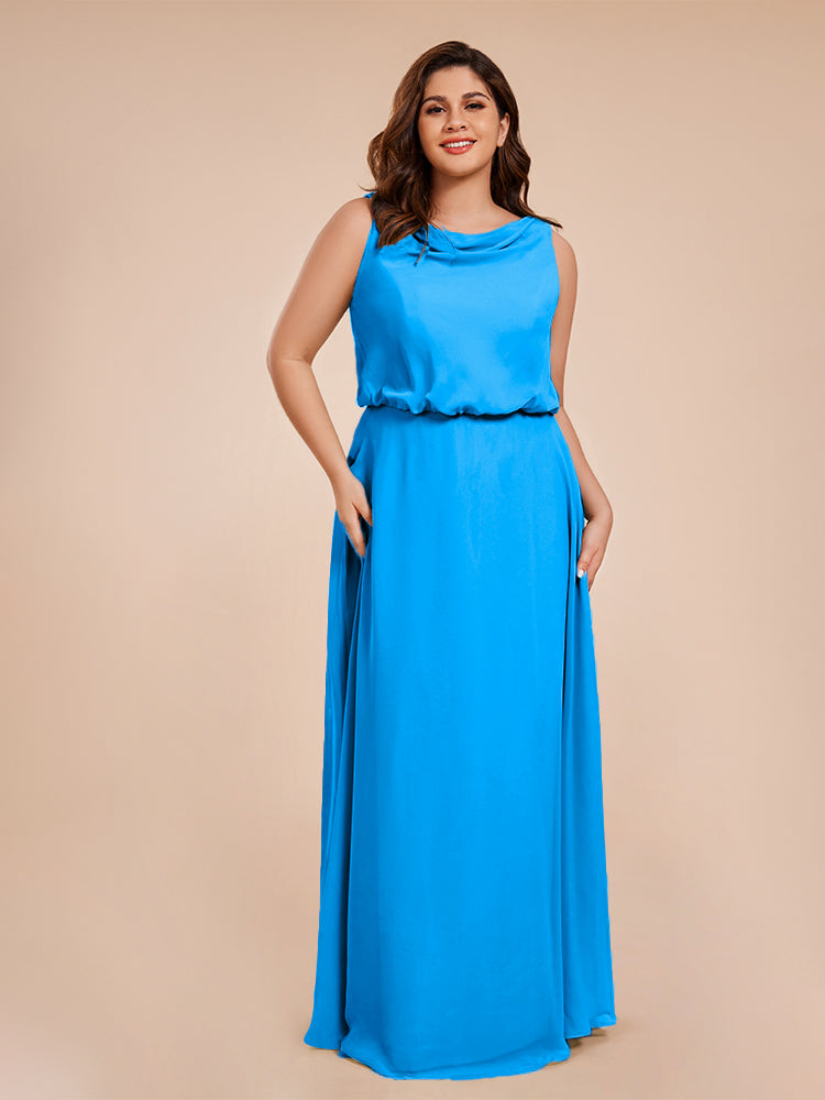 Layla Cowl Neck Chiffon Plus Size Long Bridesmaid Dresses