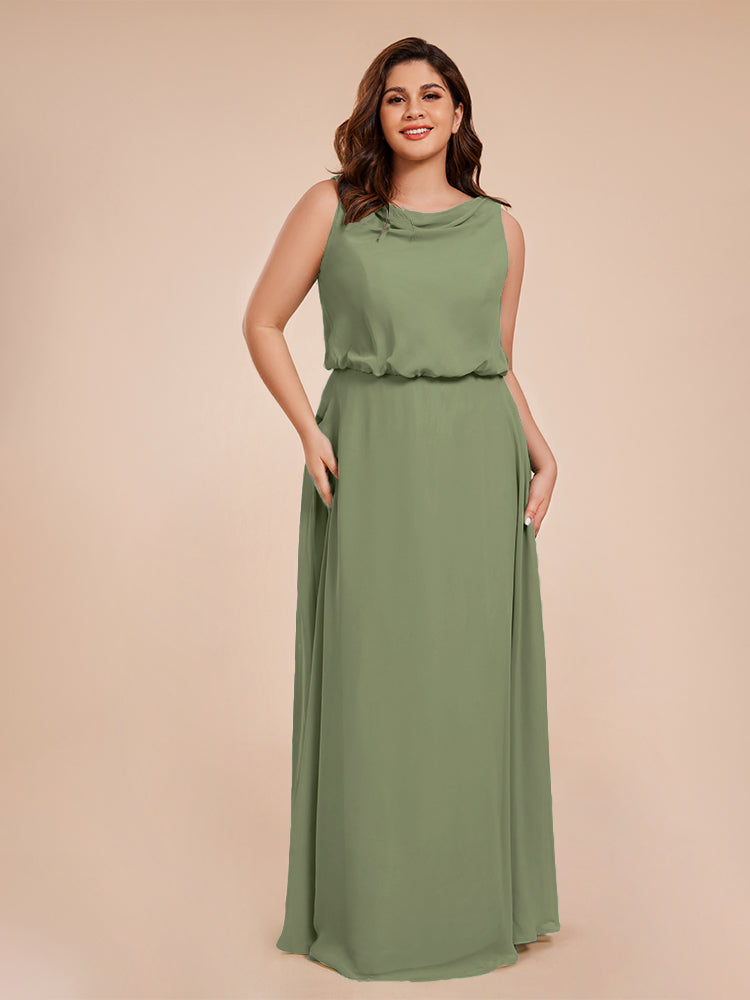 Layla Cowl Neck Chiffon Plus Size Long Bridesmaid Dresses