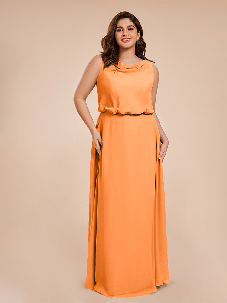 Layla Cowl Neck Chiffon Plus Size Long Bridesmaid Dresses