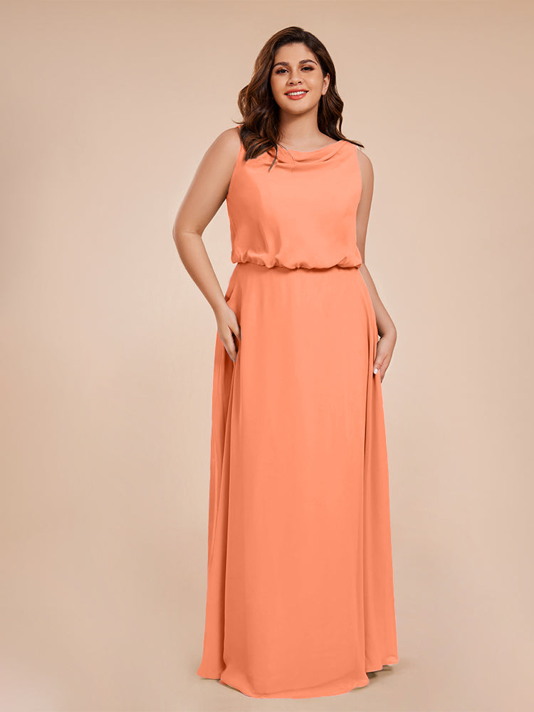 Layla Cowl Neck Chiffon Plus Size Long Bridesmaid Dresses