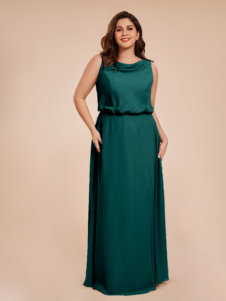 Layla Cowl Neck Chiffon Plus Size Long Bridesmaid Dresses