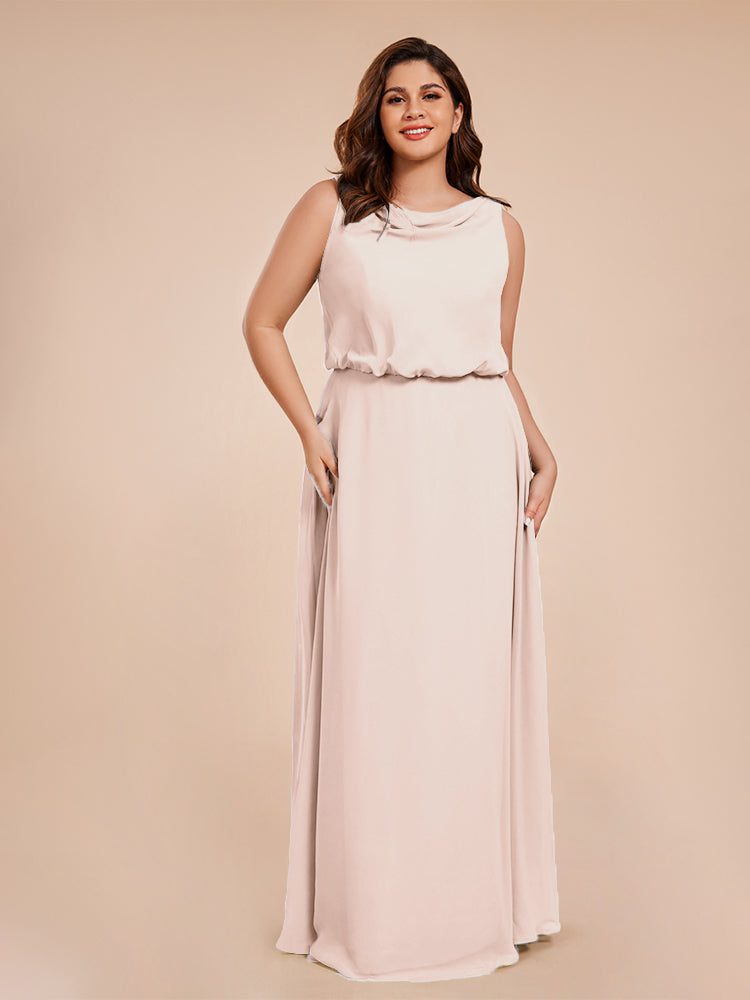 Layla Cowl Neck Chiffon Plus Size Long Bridesmaid Dresses