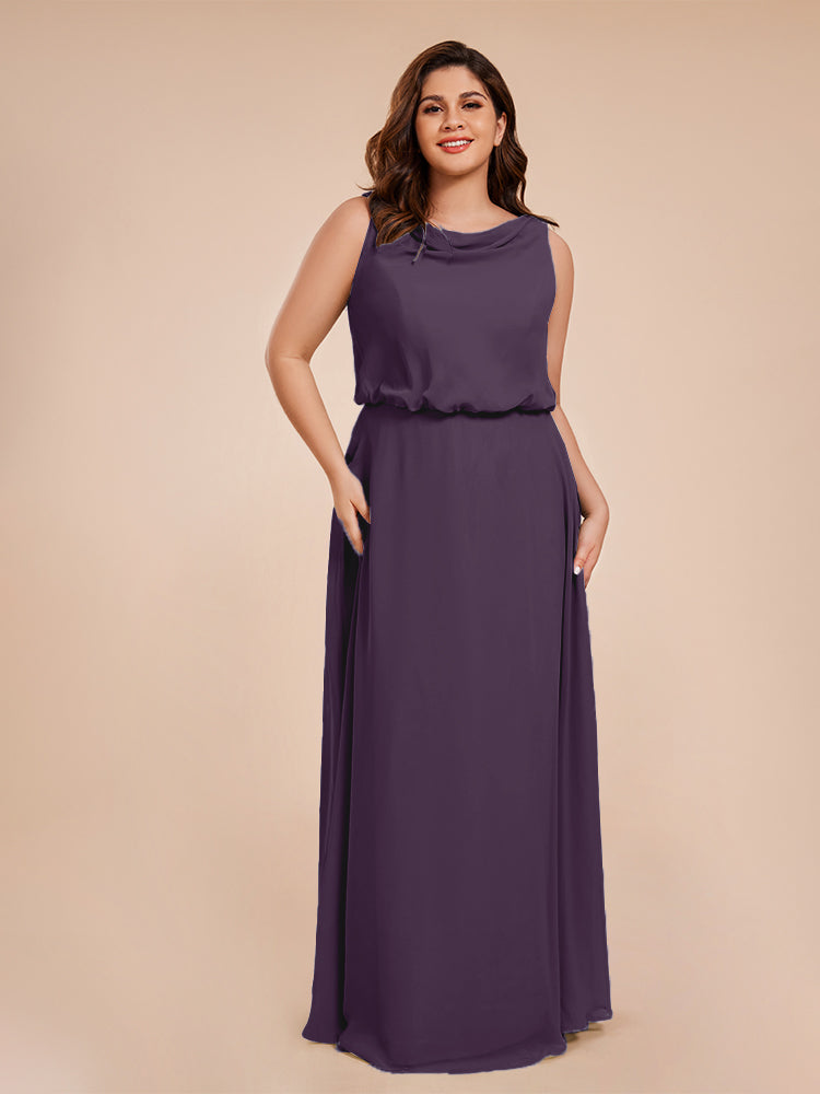 Layla Cowl Neck Chiffon Plus Size Long Bridesmaid Dresses