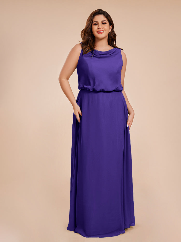 Layla Cowl Neck Chiffon Plus Size Long Bridesmaid Dresses