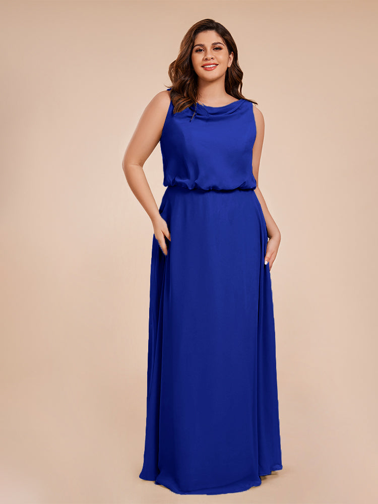 Layla Cowl Neck Chiffon Plus Size Long Bridesmaid Dresses