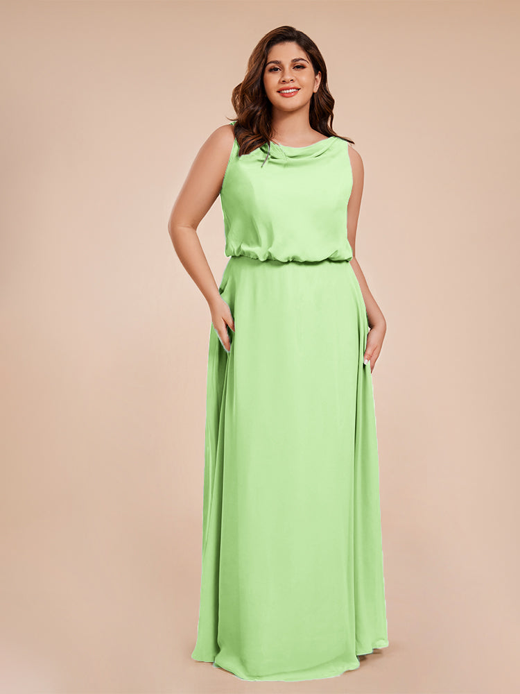 Layla Cowl Neck Chiffon Plus Size Long Bridesmaid Dresses