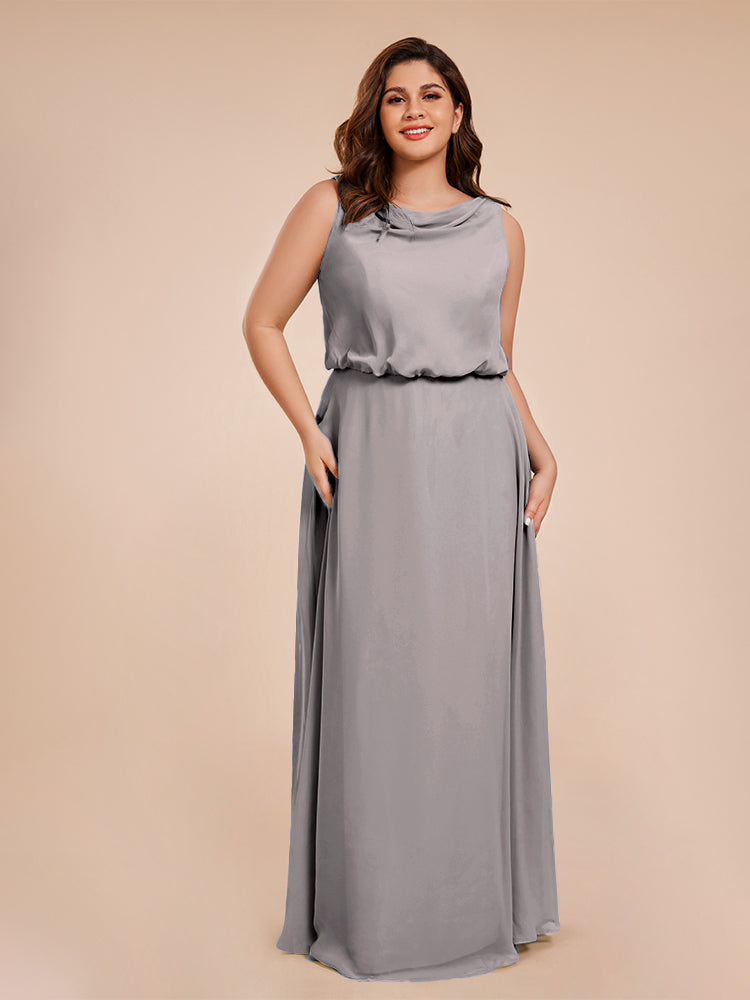 Layla Cowl Neck Chiffon Plus Size Long Bridesmaid Dresses