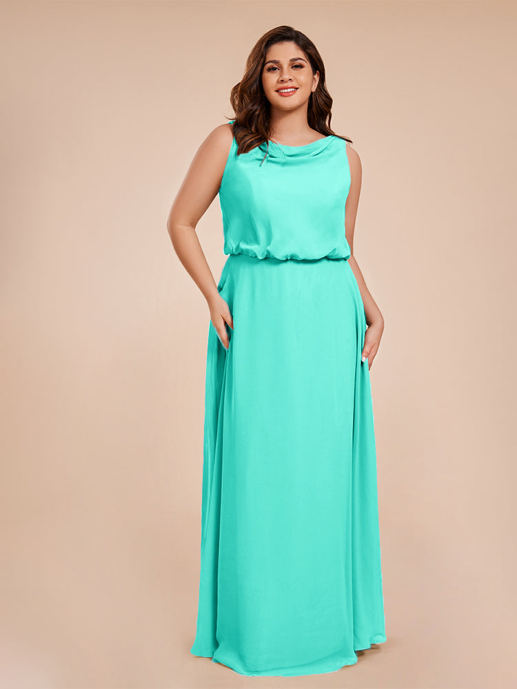 Layla Cowl Neck Chiffon Plus Size Long Bridesmaid Dresses