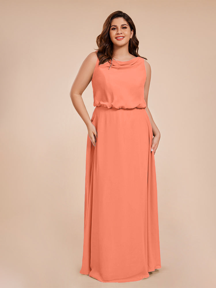 Layla Cowl Neck Chiffon Plus Size Long Bridesmaid Dresses