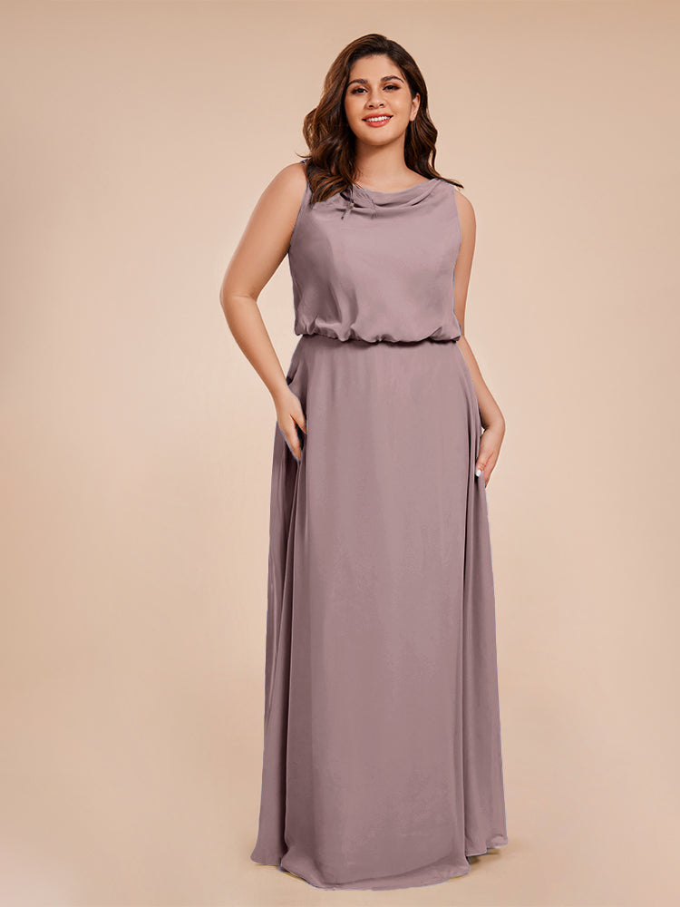 Layla Cowl Neck Chiffon Plus Size Long Bridesmaid Dresses